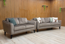 ‘Oslo’ 3 + 2 Seater Sofa Set Vogue Stone Velvet Fabric Solid Modern Upholstered