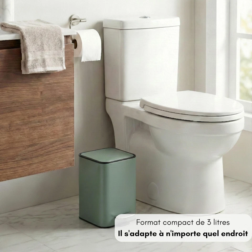 Poubelle Salle de Bain à Pédale 3L, Vert, Seau Intérieur Amovible - Photo 2/4