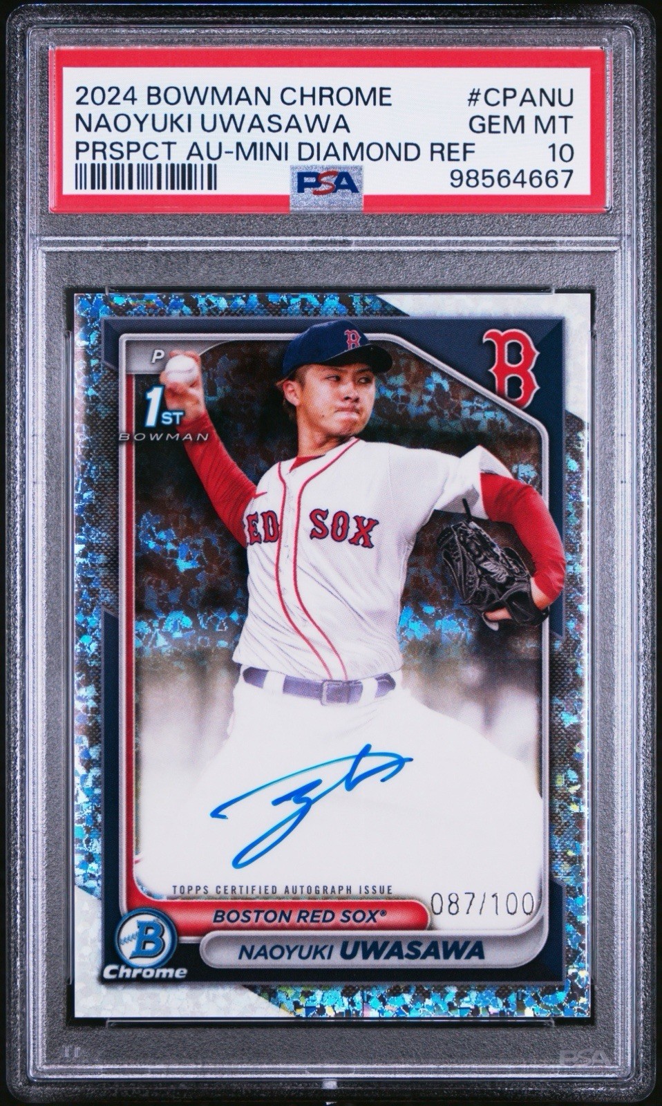 2024 Bowman Chrome Autograph Naoyuki Uwasawa CPA-NU Mini-Diamond /100 PSA 10