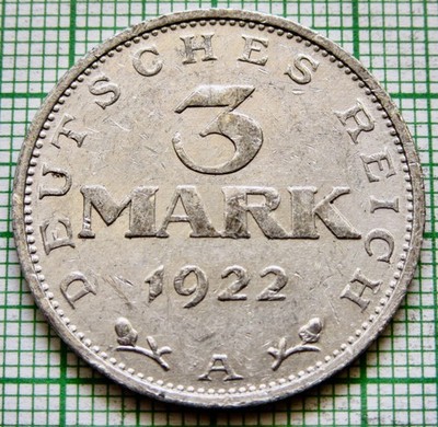 Germany 1922 A 3 MARK, 3 Years of Weimar Constitution, Aluminium km# 29
