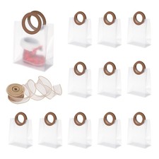 12Pcs 6.3" x 5.9" x 3" Clear Gift Bags with Handle and Ribbon, White