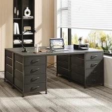 60 Inch Computer Desk with 8 Fabric Drawer, Home Office Desk with Power Outlets,