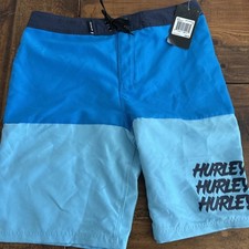 Hurley Boys 16/28 Neptune Blue Logo Surf Board Shorts Beach Summer Swim
