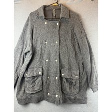 Free People Jacket Women's Medium Slouchy Pea Coat Linen Blend Pockets Gray
