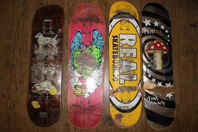 4x  alte/gebrauchte Skateboard Decks - mit ''Defekten'' (für Schmuck Möbel usw.)