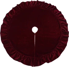 48-Inch Red Velvet Christmas Tree Skirt – Ruffled Holiday Tree Skirt for 6Ft to