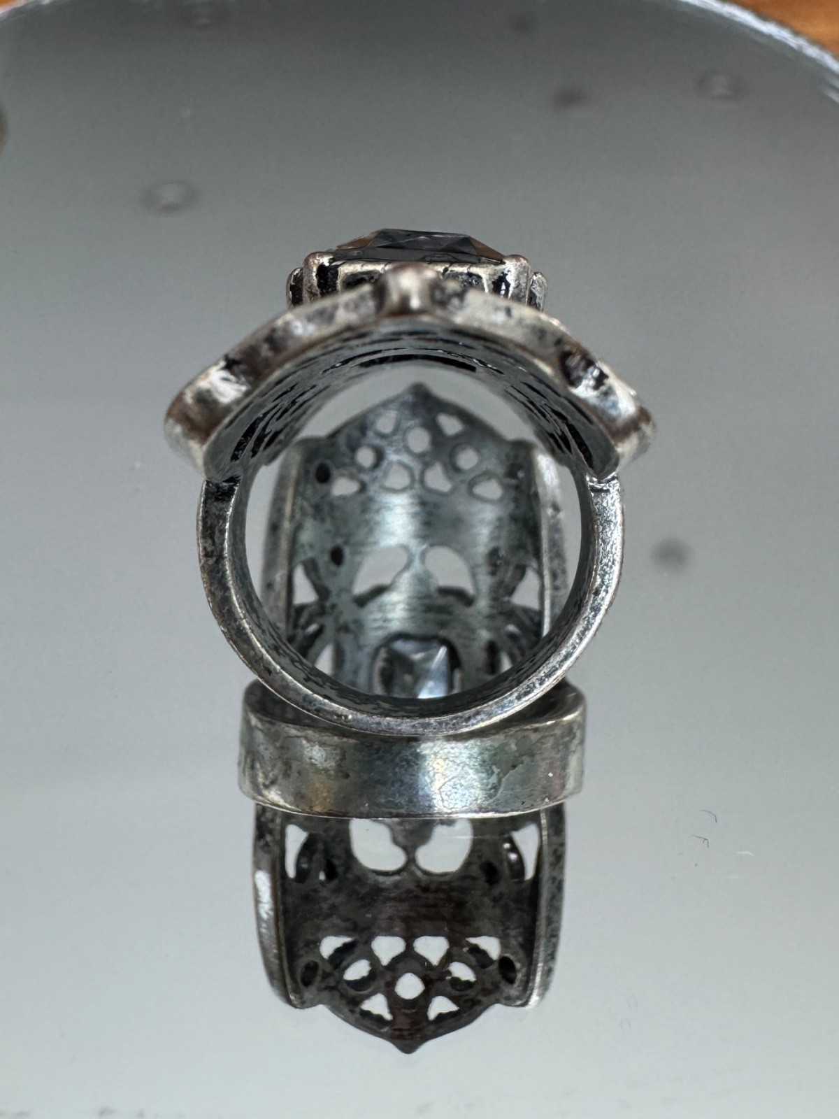 Gothic Crown Statement Ring Black Stone Gunmetal-… - image 4