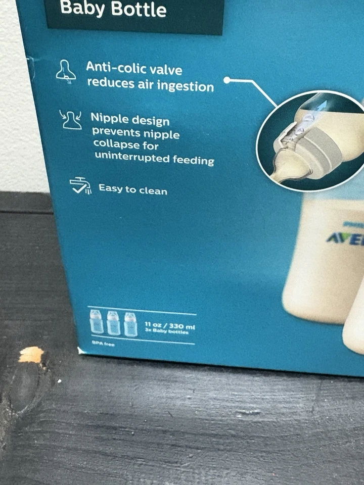 Biberón anticólicos Philips Avent con ventilación sin aire azul 9 oz 3 quilates biberón Foto 3 de 4