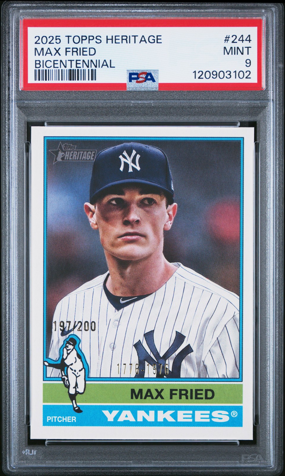 2025 TOPPS HERITAGE BICENTENNIAL #244 MAX FRIED 197/200 PSA 9