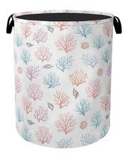 Starfish Coral Foldable Laundry Hamper - Waterproof Fabric Storage Basket wit...