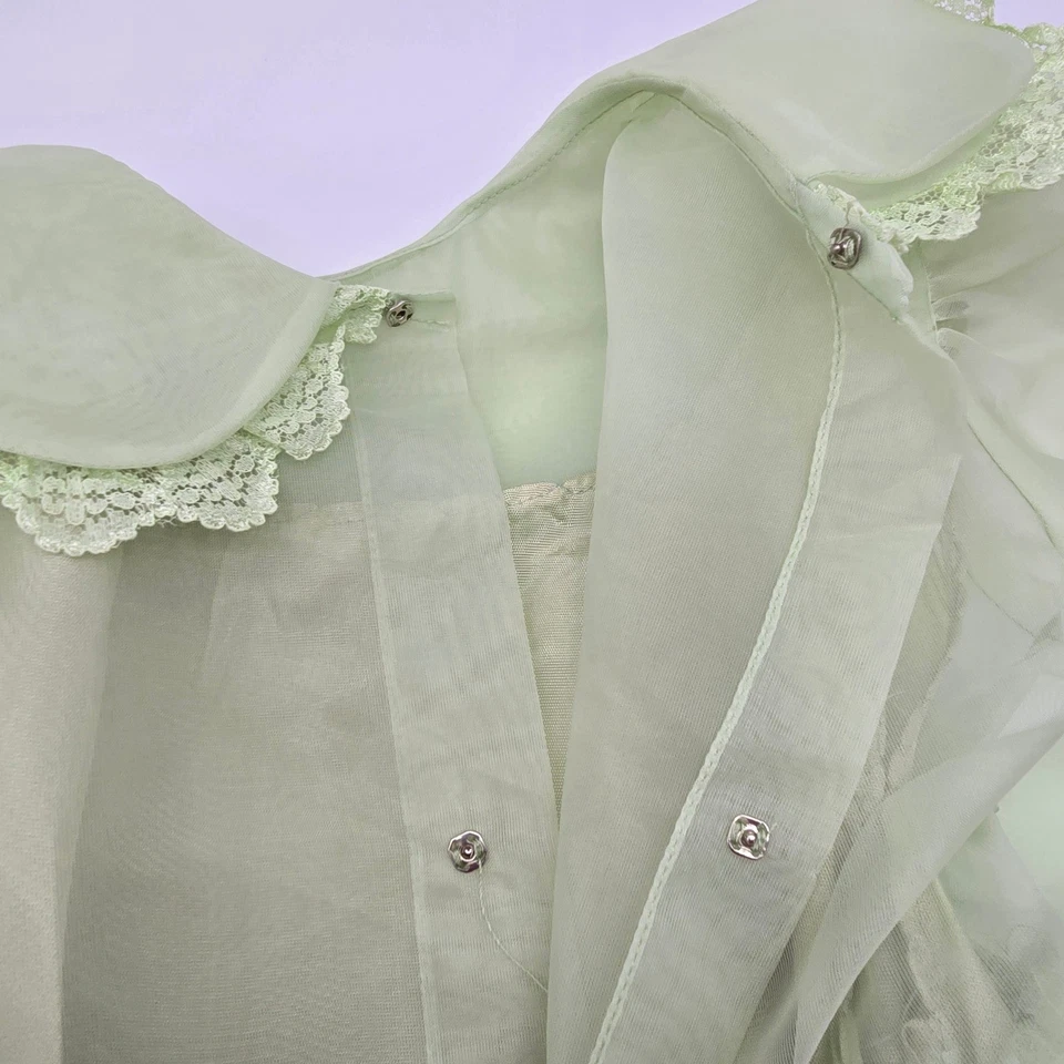 Винтажный новом зеленый органзы девочек платье размер 5 - кружевной отделки оборки ярусный 1960-х - Изображение 4 из 4
