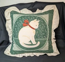Vintage Cat Country Rustic Farmhouse Ruffle Edge Throw Pillow 16x16