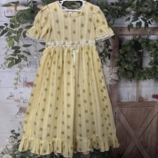 Girls Floral Prairie Maxi Dress Size 6 Vintage 70s Country Boho Yellow