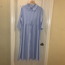 Tie Waist,  Button Front , Midi Shirtdress In Light Blue , Viscose XL Bust 44”