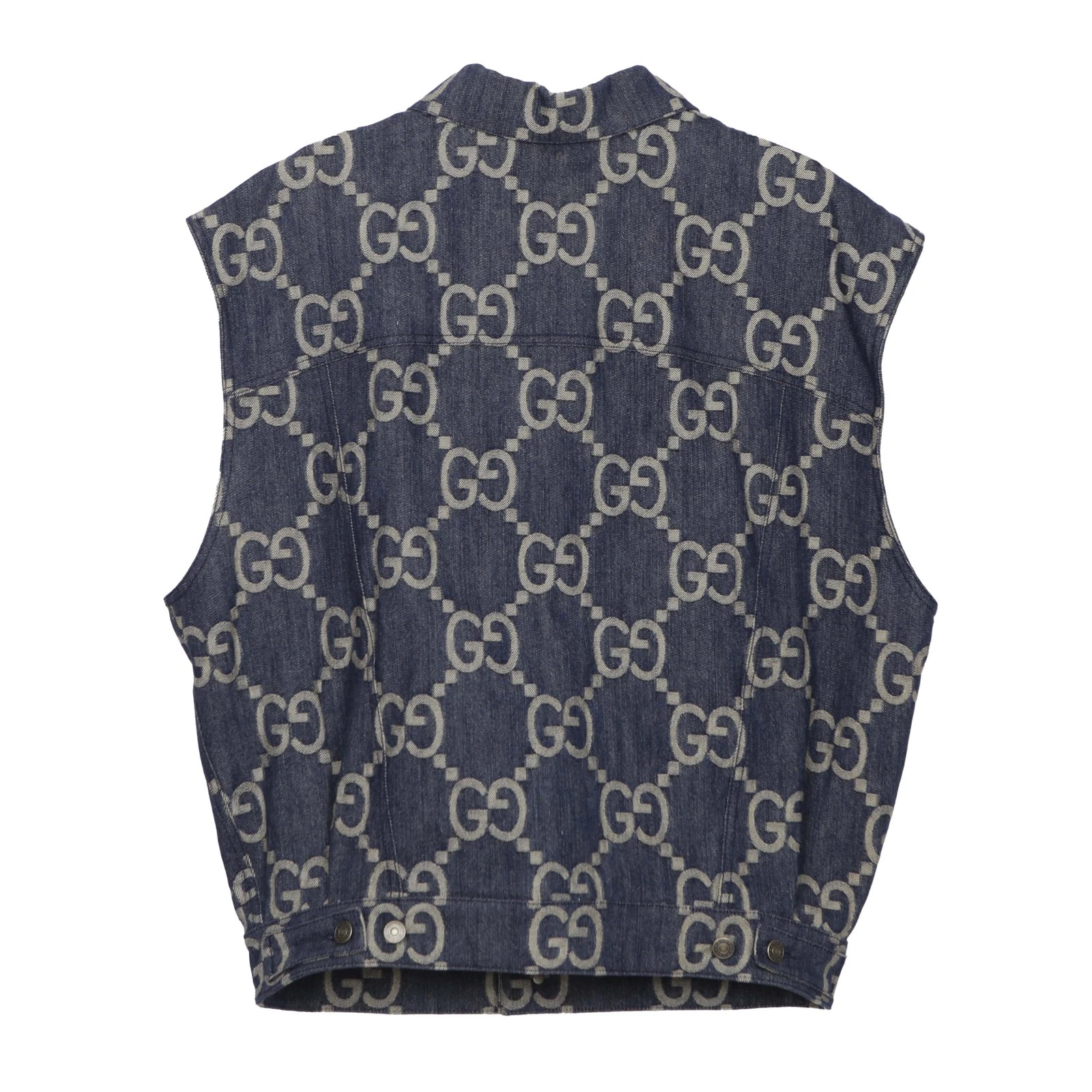 Gilet Gucci blu avorio Jumbo GG jacquard denim ananas 674339 49280772