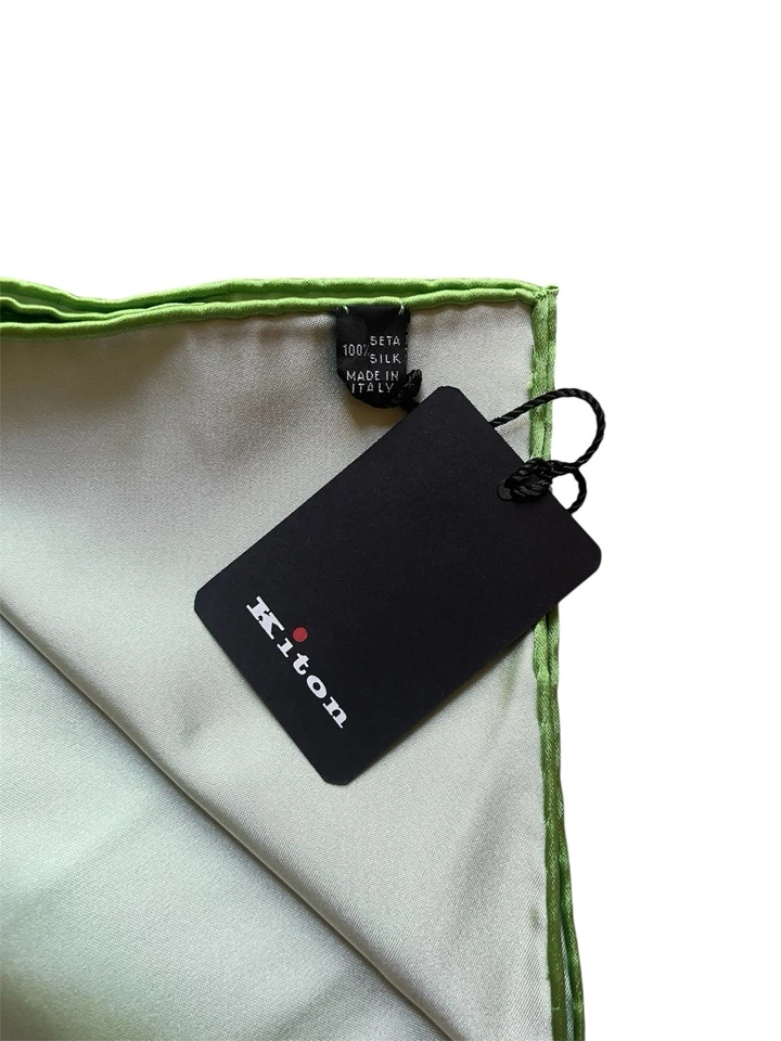 NWT Kiton Solid Green Pocket Square – 100% Silk 14.5x14.5 Italy - Image 3 of 4