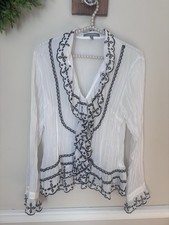 NY Collection Womens Size M White Blouse Blac...