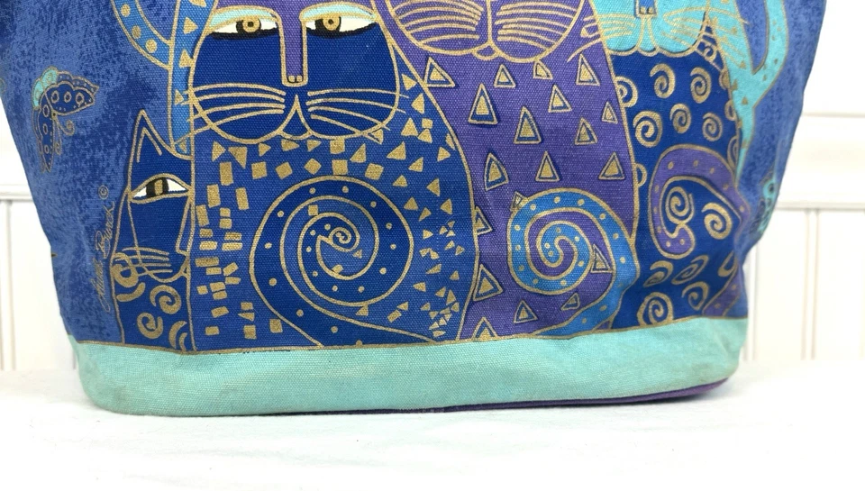 Laurel Burch Indigo Cats Large Shoulder Canvas Tote Bag Luggage - Image 4 of 4