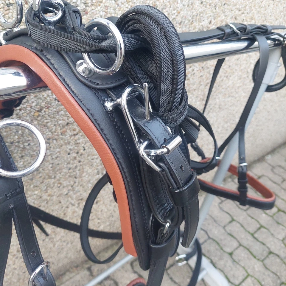 Top Einspänner Leder Brustblatt Geschirr Mini Shetty schwarz/braun quick out - Bild 2 von 4