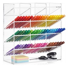 Clear Acrylic Pen & Marker Organizer, Multi-Compartment Desktop Caddy for Office