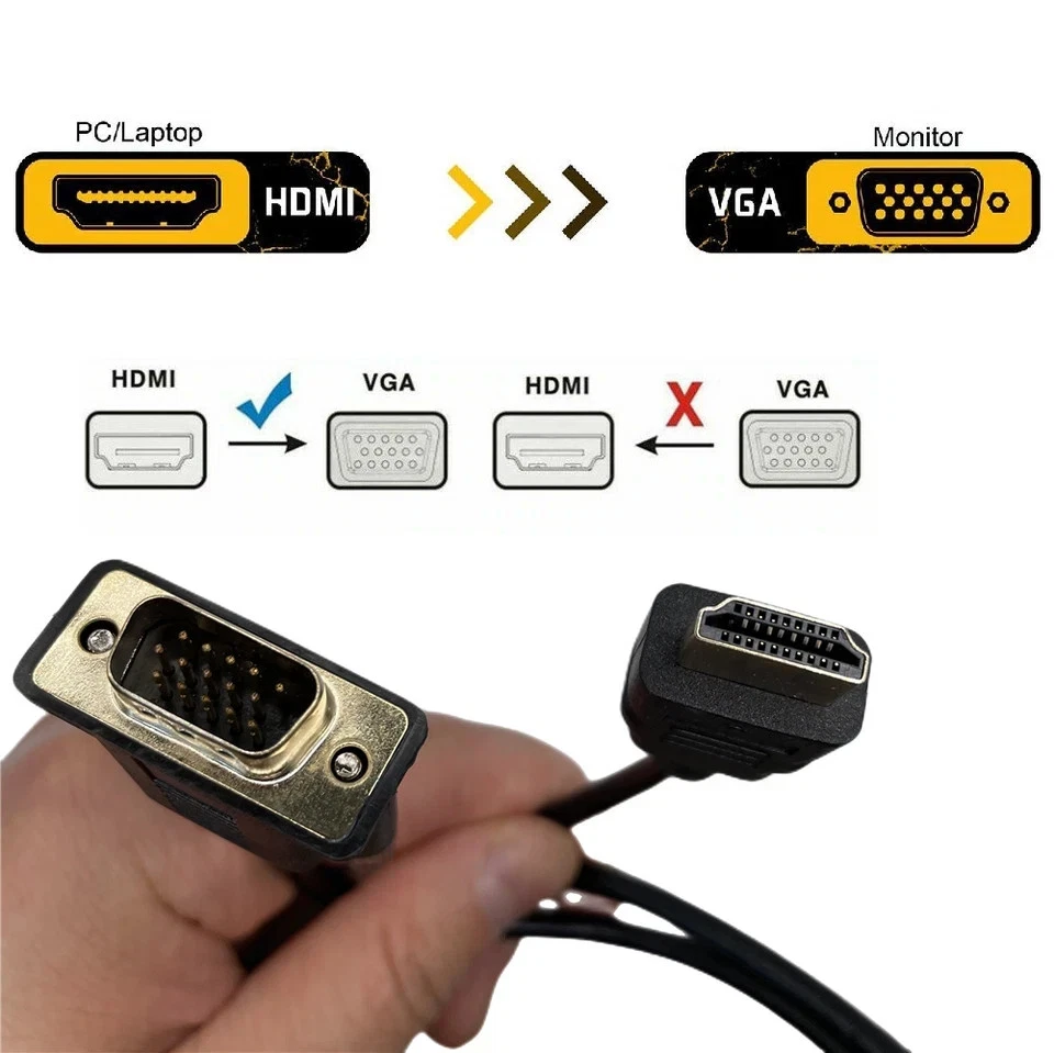 1.8m HDMI to VGA Cable Monitor Lead PC XBOX Laptop Converter Adapter 2M UK - Image 2 of 4