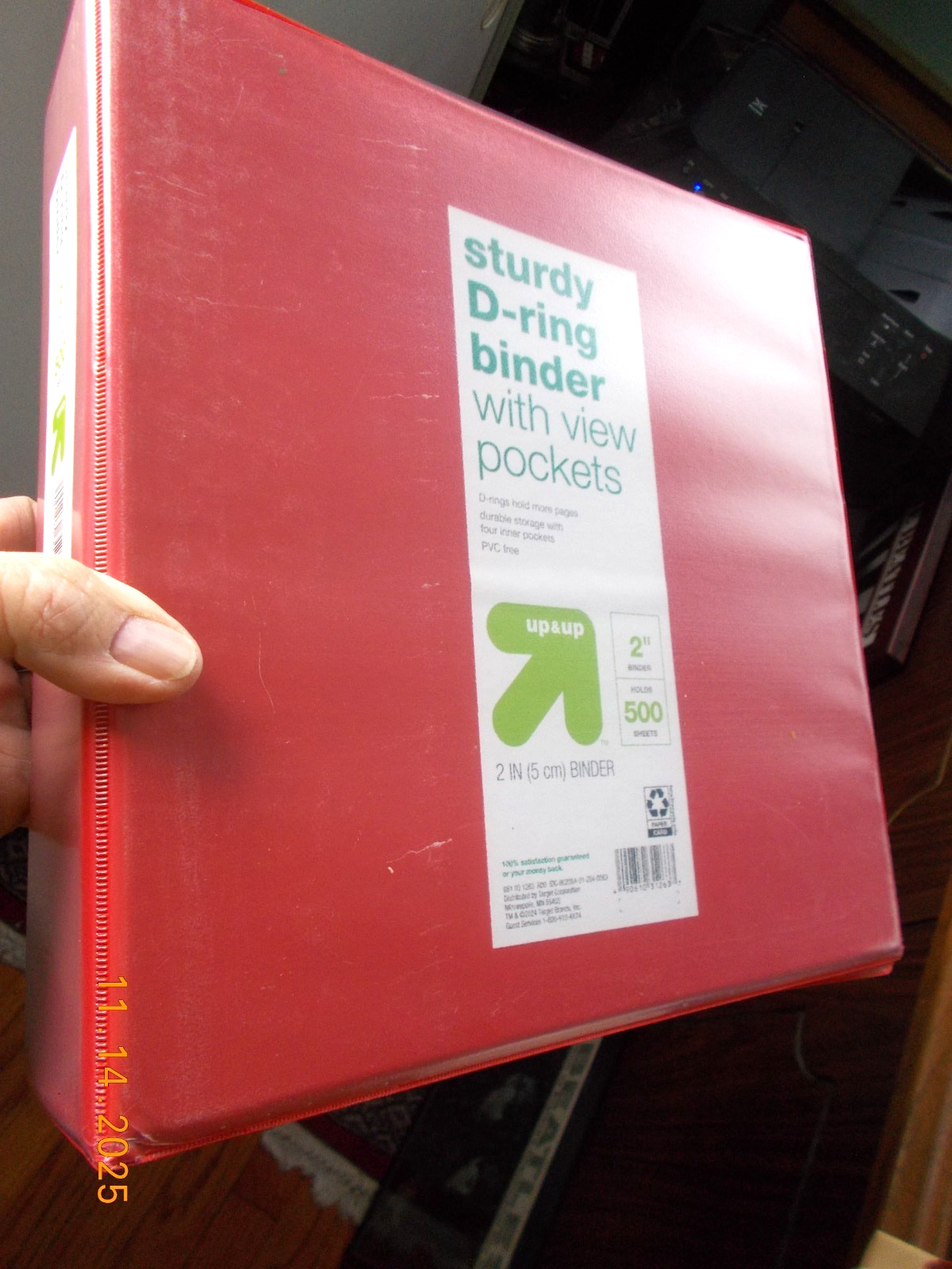 New Up&Up 2" D-Ring Binder with View Pockets inside and out, Red