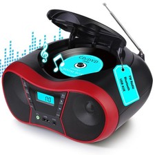Portable Boombox CD Player Radio Stereo AUX/USB/FM/Bluetooth AC/Battery Red