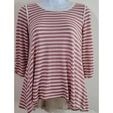 Jolt Pink Striped Hi Low Hem Knit Top XS Lightweight Lace Back Insert Soft Flowy