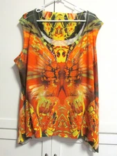 Cato Orange Sleeveless Tunic Top- Halloween Ghost Beaded Butterfly- Woman 26/28W
