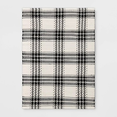 4'x5'6'' Plaid Chindi Handwoven Area Rug Black - Room Essentials
