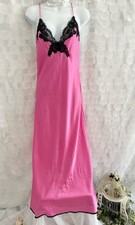 Vintage 80  s Christian Dior long satin nightgown HOT PINK black Lace Glamorous