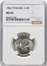 1962 -PANAMA SILVER 1/4 BALBOA - NGC MS 63-BEAUTIFUL BU - Classic World Coin