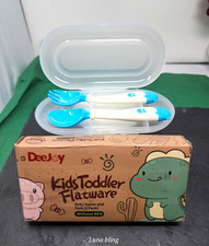 DeeJoy Kids Toddler BPA-Free Spoon  Fork Cutlery Set w/ Storage Box Blue