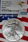 2021 NGC MS70 HERALDIC EAGLE T-1 AMERICAN SILVER EAGLE EARLY RELEASES #B52498