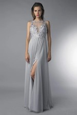 Embroidered Tulle Sleeveless Gown
