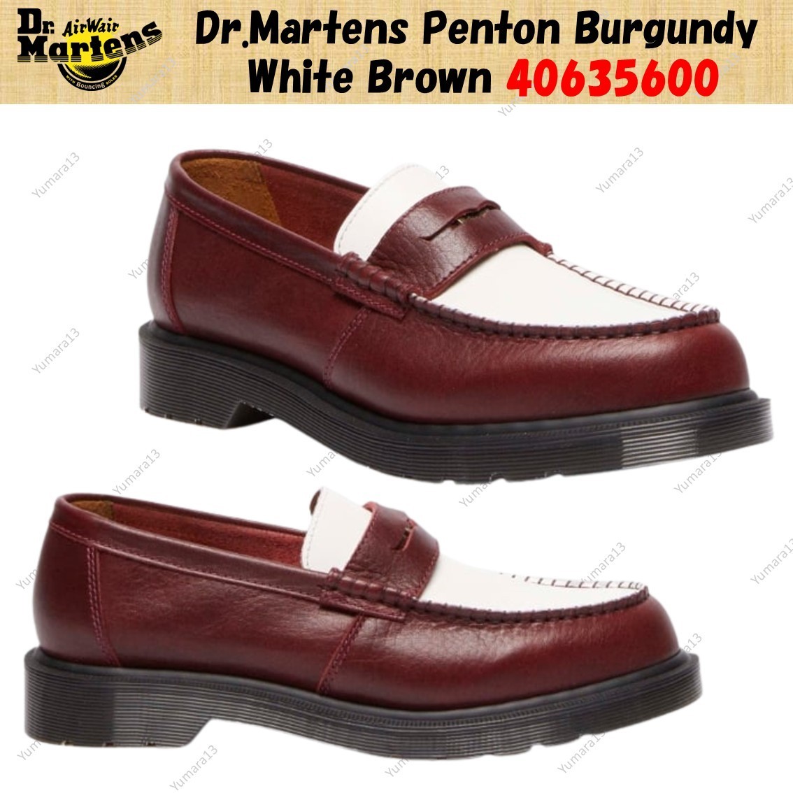 Dr.Martens Penton Burgundy White Brown 40635600 Men's Size