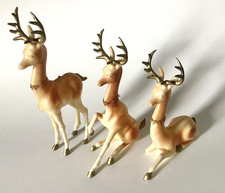 Christmas DEER Plastic Set of THREE 3 Holiday Decor Hard Plastic MCM