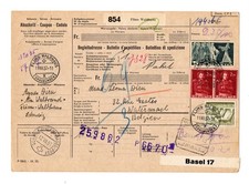 L498 Switzerland 1957 Parcel / Packet Card - High Value Franking to Belgium -