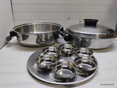 Townecraft Chef's Ware Skillet 11'' T-304 Stainless Pan Egg Poacher Insert & Lids
