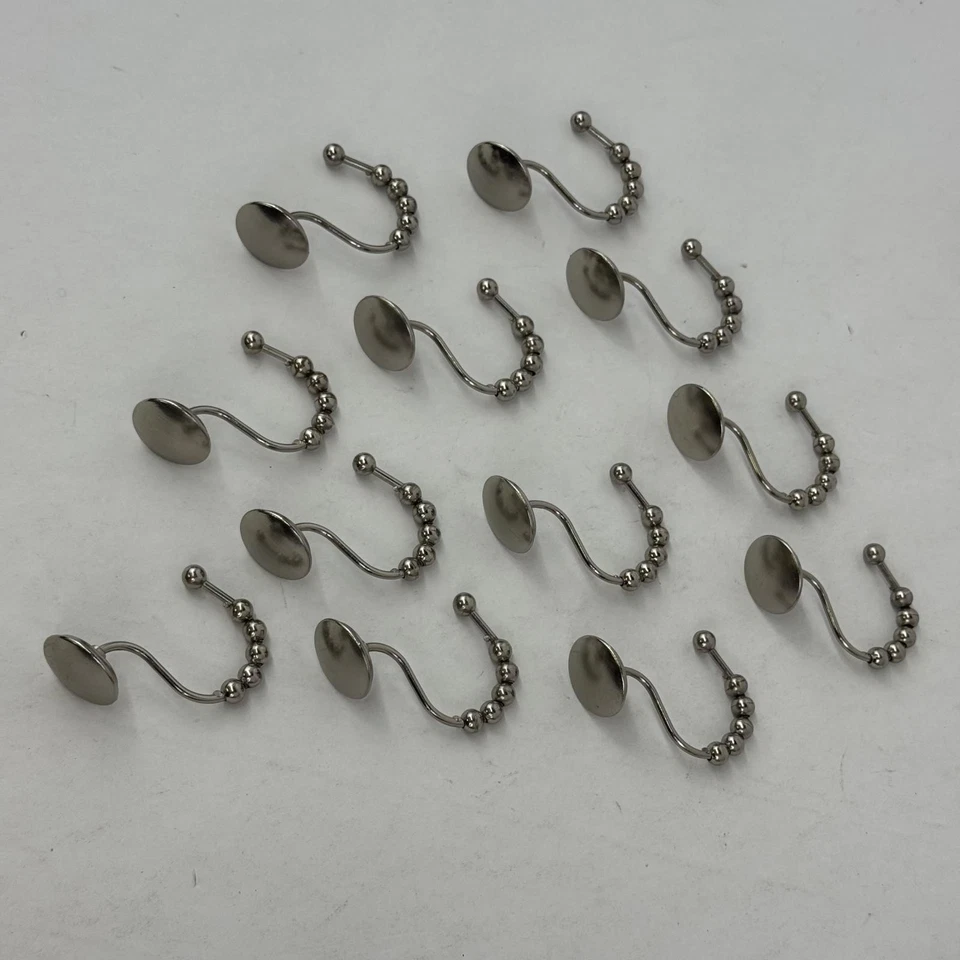 Ganchos para cortina de ducha S tono plata 12 piezas con bolas plateadas Foto 4 de 4