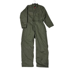 Vintage Insulated Work Coveralls Olive Green Quilted Red Lining 40 Short Utility