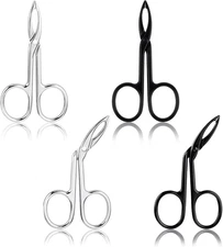 4PCS Eyebrow Tweezers Set with Scissor Handle Flat and Slanted Tip Stainless Ste