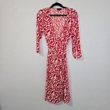Tahari Arthur Levine Red White Abstract Print Wrap Dress Size 12