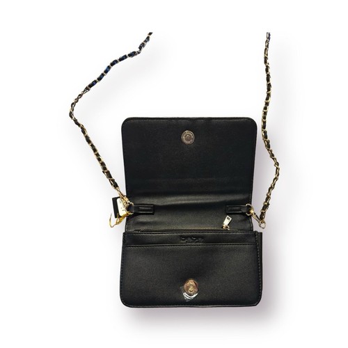 Bebe Los Angeles Kayla Flap Black & Gold Foil Chain Strap Crossbody Bag - Picture 2 of 6