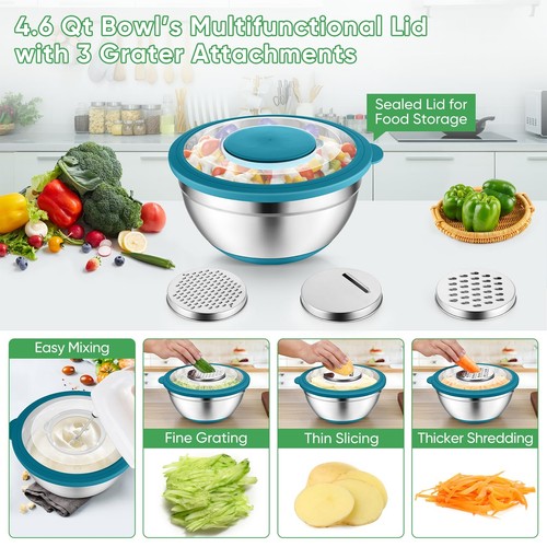 Mixing Bowls with Lids Set of 3 3 Pcs Stainless Steel Nesting Salad Bowls and... - Picture 3 of 7