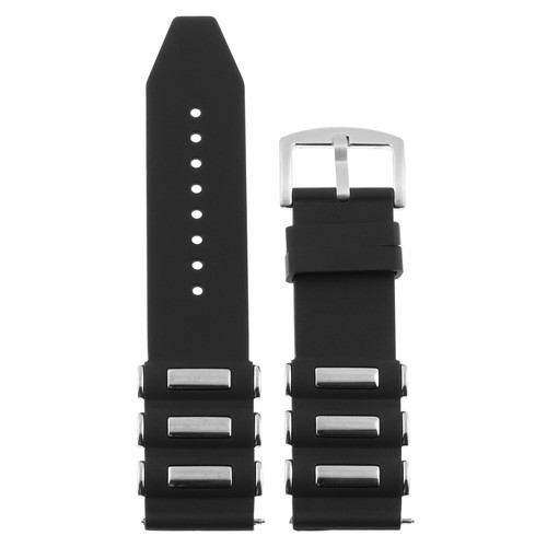 StrapsCo Silicone Rubber Watch Band Strap for Invicta w/ Stainless Steel Inserts - Picture 3 of 3