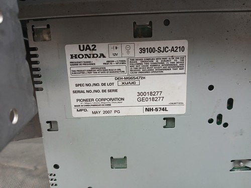Radio CD HONDA RIDGELINE 06-08 SIN PROBAR DEH-mg6547zh 39100-SJC-A210 OEM COMO ESTÁ - Imagen 9 de 15