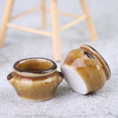2PC Dollhouse Miniatures Pocket Mini Ceramics Jar 1/12 Scale Kitchen Tableware
