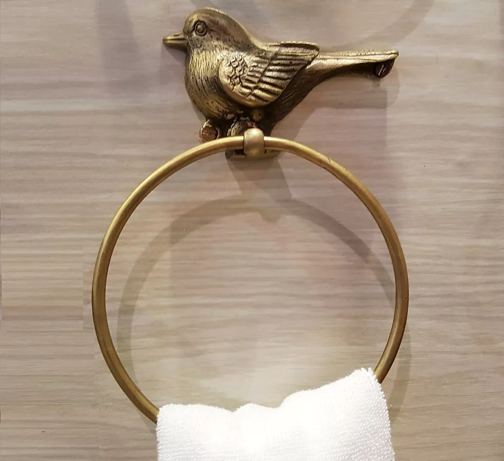 Brass Napkin Towel Ring HALF BIRD Figurine Hanger Door Wall Vintage Home  Decor