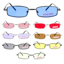 SA106 Snug Fit Small Mens Rectangular Metal Rim Classic Color Lens Sunglasses